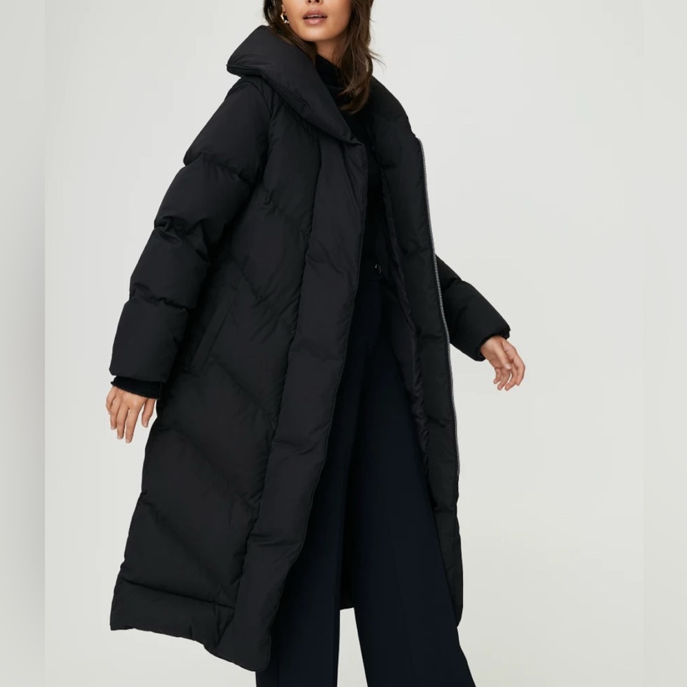 Aritzia Wilfred Meribel Long Black Puffer Jacket